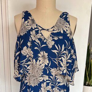 Dex Blue and Cream Floral Dress